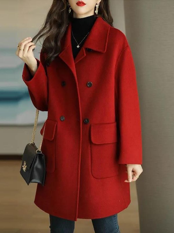 Stylish Mid-Length Woolen Coat - Down Jacket Packable recension och pris