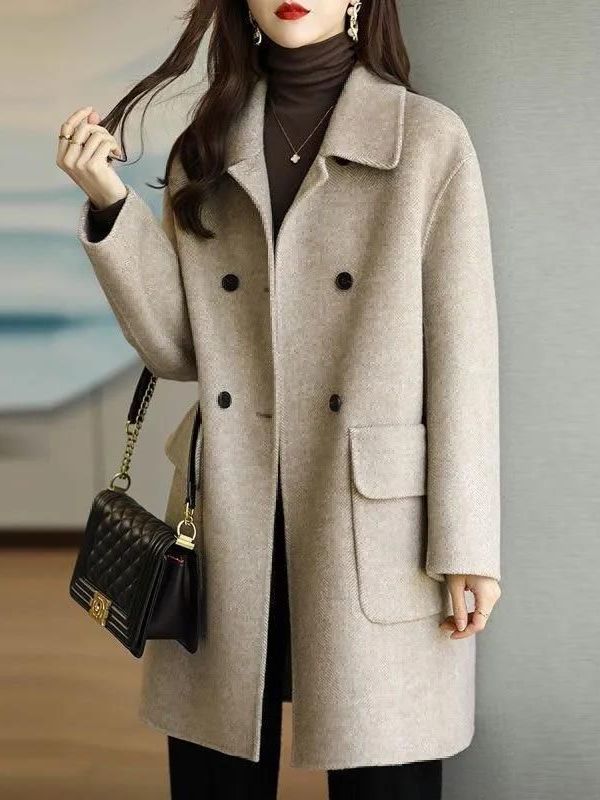 Stylish Mid-Length Woolen Coat - Down Jacket Packable recension och pris