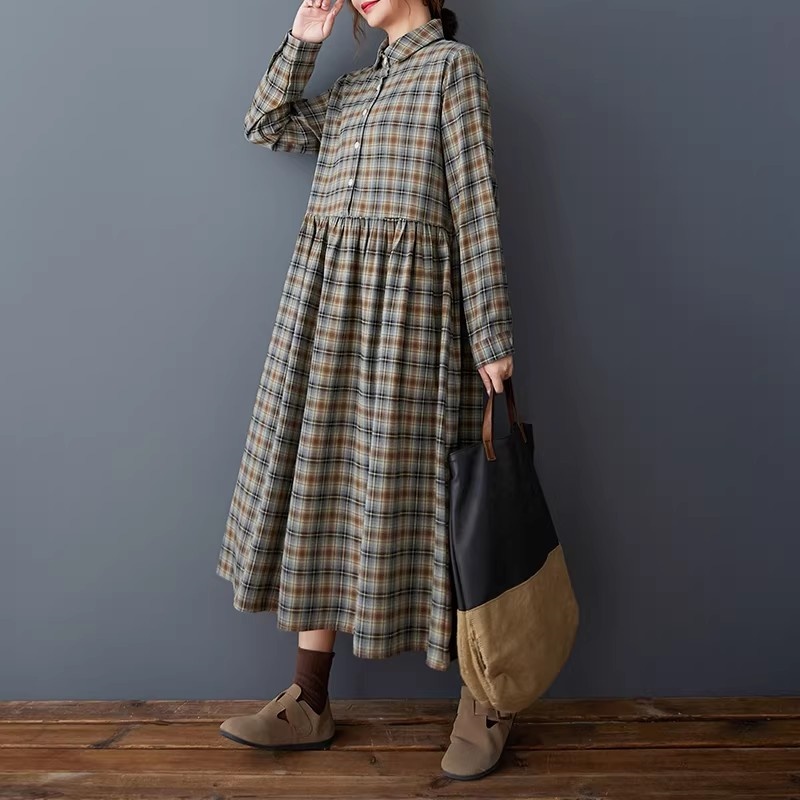 Korean Loose Retro Plaid Shirt - Flannel Shirt Lined recension och pris